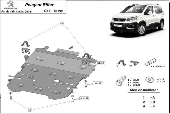 Protection sous moteur et de la boîte de vitesse Peugeot Rifter / Partner