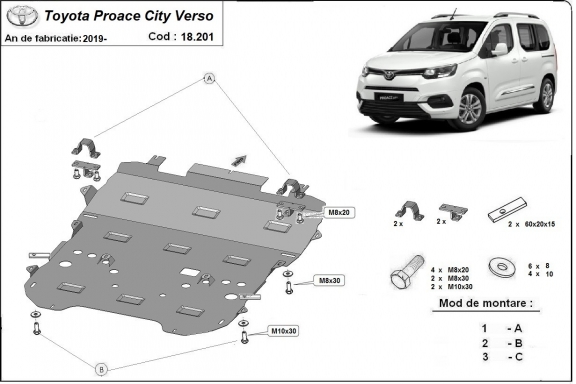 Protection sous moteur et de la boîte de vitesse Toyota Proace