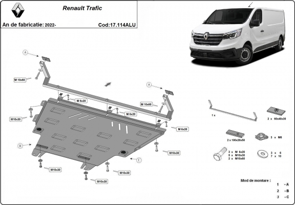 Protection sous moteur et de la boîte de vitesse Renault Trafic - Aluminium 