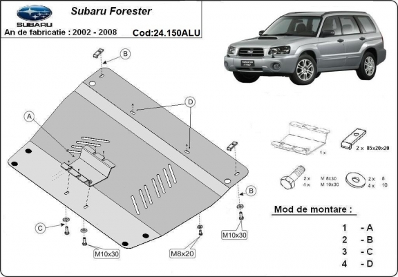 Aluminium protection sous moteur et de la boîte de vitesse Subaru Forester 2