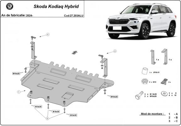 Aluminium protection sous moteur et de la boîte de vitesse Skoda Kodiaq