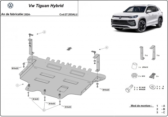 Aluminium protection sous moteur et de la boîte de vitesse VW Tiguan