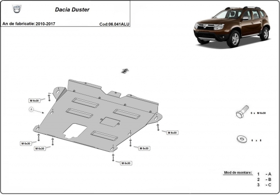 Aluminium protection sous moteur et de la boîte de vitesse Dacia Duster 