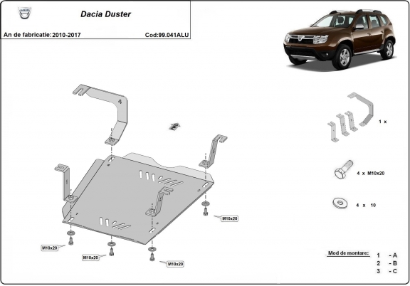Protection de réservoir Dacia Duster - Aluminium