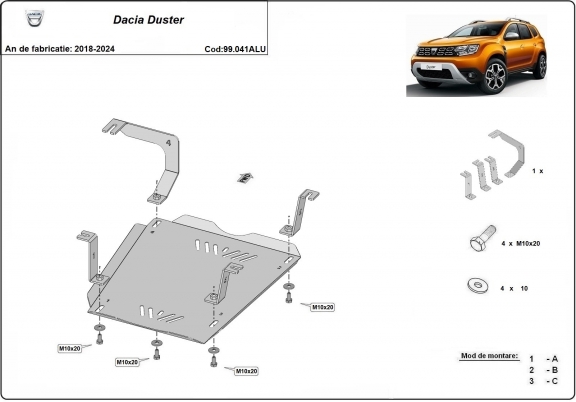 Protection de réservoir Dacia Duster - Aluminium