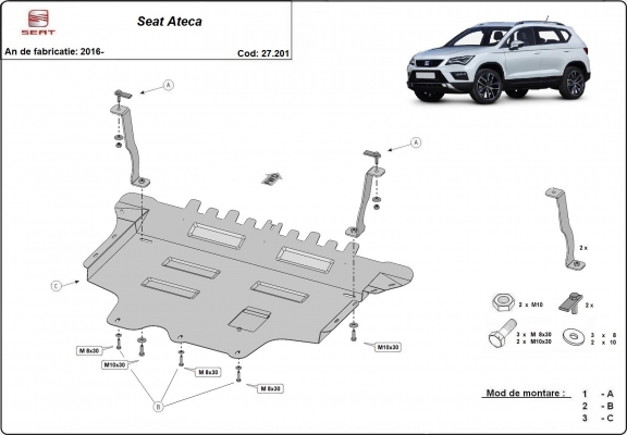 Protection sous moteur et de la boîte de vitesse Seat Ateca