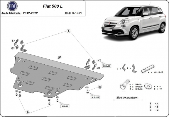 Protection sous moteur et de la boîte de vitesse Fiat 500 L