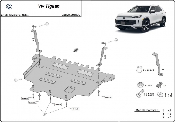 Aluminium protection sous moteur et de la boîte de vitesse VW Tiguan