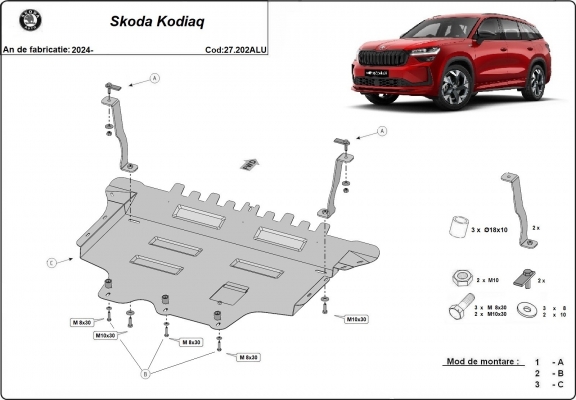 Aluminium protection sous moteur et de la boîte de vitesse Skoda Kodiaq