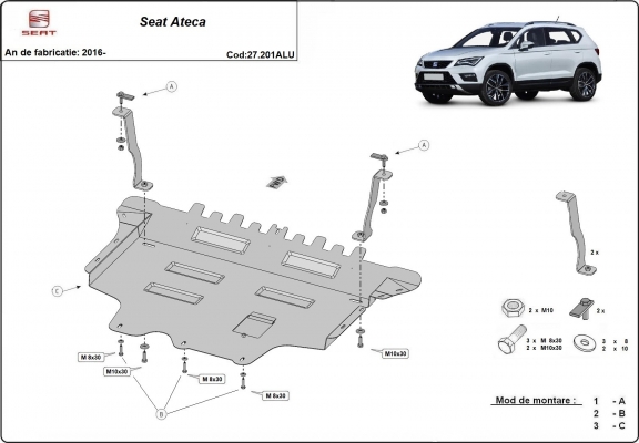 Aluminium protection sous moteur et de la boîte de vitesse Seat Ateca 