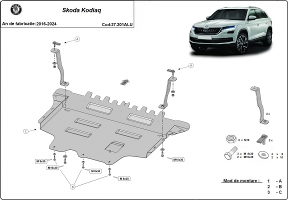Aluminium protection sous moteur et de la boîte de vitesse Skoda Kodiaq