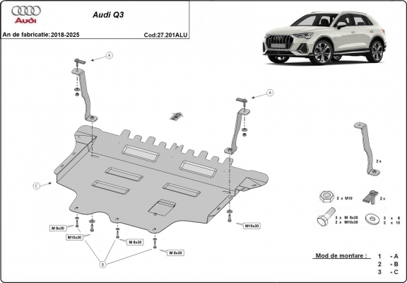 Aluminium protection sous moteur et de la boîte de vitesse Audi Q3