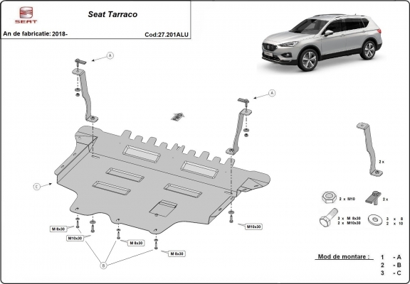 Aluminium protection sous moteur et de la boîte de vitesse Seat Tarraco