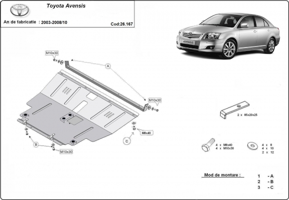 Protection sous moteur et de la boîte de vitesse Toyota Avensis