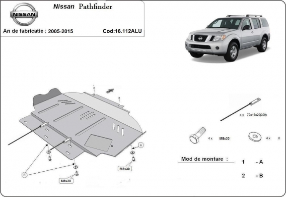 Aluminum protection sous moteur et de la boîte de vitesse Nissan Pathfinder