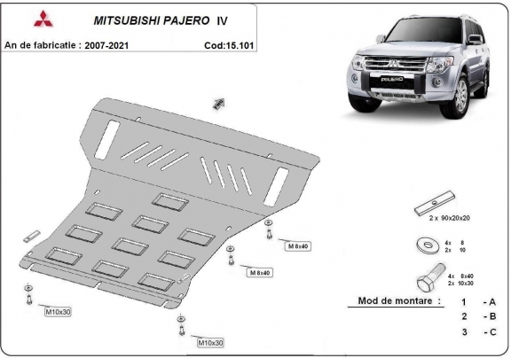 Protection sous moteur et de la radiateur Mitsubishi Pajero 4 (V80, V90)
