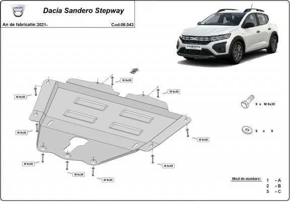 Protection sous moteur et de la boîte de vitesse Dacia Sandero 3 Stepway