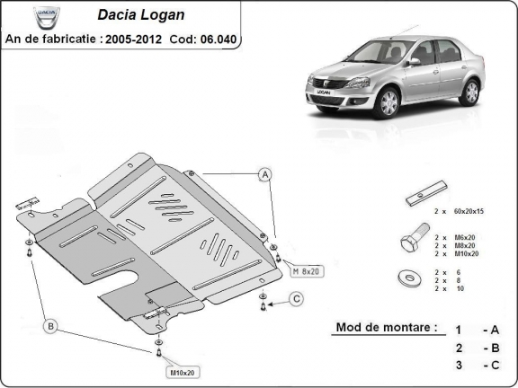 Protection sous moteur et de la boîte de vitesse Dacia Logan 1