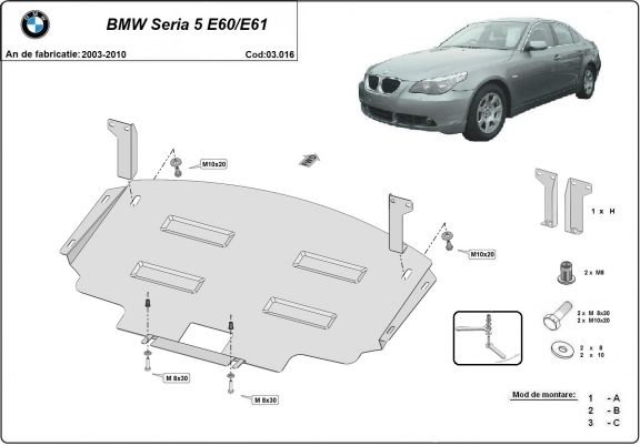 Protection sous moteur et de la radiateur BMW Seria 5 pare-chocs avant de série E60/E61 