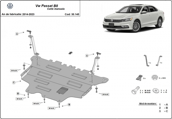 Protection sous moteur et de la boîte de vitesse VW Passat B8 - boîte de vitesses manuelle