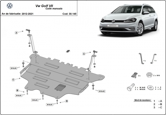 Protection sous moteur et de la boîte de vitesse VW Golf 7 - boîte de vitesses manuelle