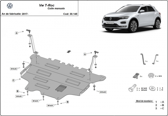 Protection sous moteur et de la boîte de vitesse Volkswagen T-Roc - boîte de vitesses manuelle