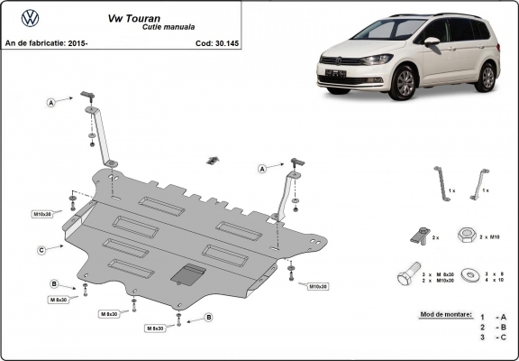 Protection sous moteur et de la boîte de vitesse VW Touran - boîte de vitesses manuelle
