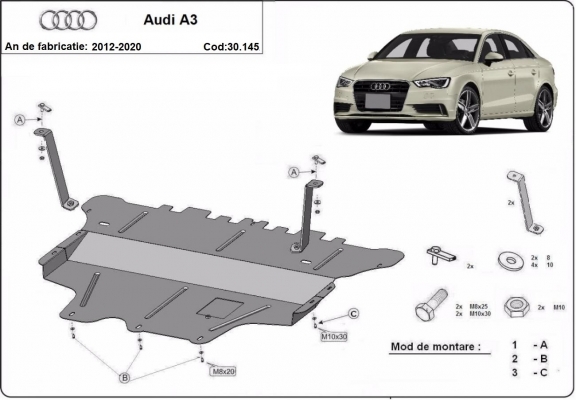 Protection sous moteur et de la boîte de vitesse Audi A3 (8V)