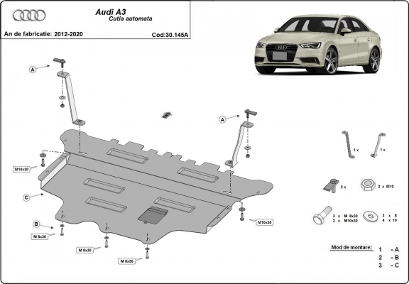 Protection sous moteur et de la boîte de vitesse Audi A3 (8V) - Boîte de vitesse automatique