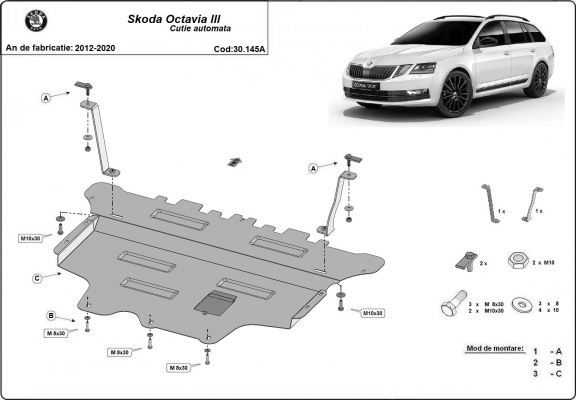 Protection sous moteur et de la boîte de vitesse Skoda Octavia 3 - Boîte de vitesse automatique