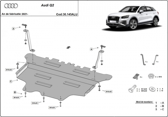Aluminium protection sous moteur et de la boîte de vitesse Audi Q2