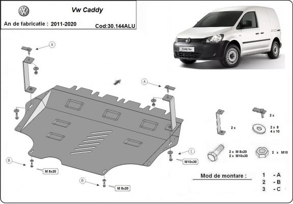 Aluminium protection sous moteur et de la boîte de vitesse VW Caddy