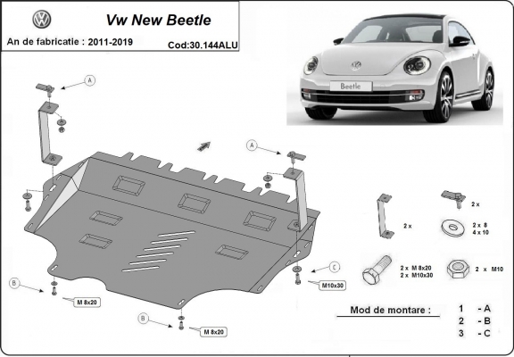 Aluminium protection sous moteur et de la boîte de vitesse Volkswagen New Beetle