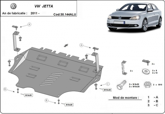 Aluminium protection sous moteur et de la boîte de vitesse VW Jetta