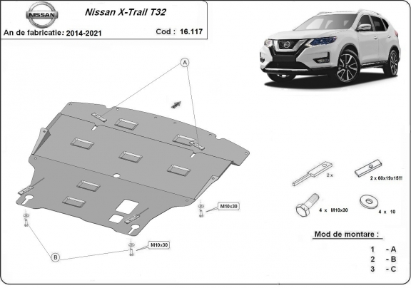 Protection sous moteur et de la boîte de vitesse Nissan X-Trail T32