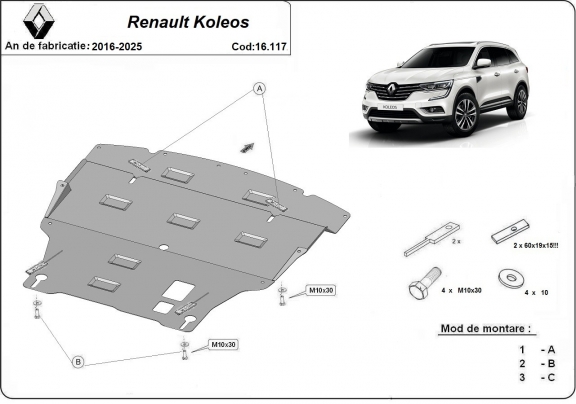 Protection sous moteur et de la boîte de vitesse Renault Koleos
