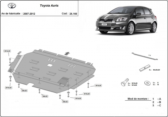 Protection sous moteur et de la boîte de vitesse Toyota Auris