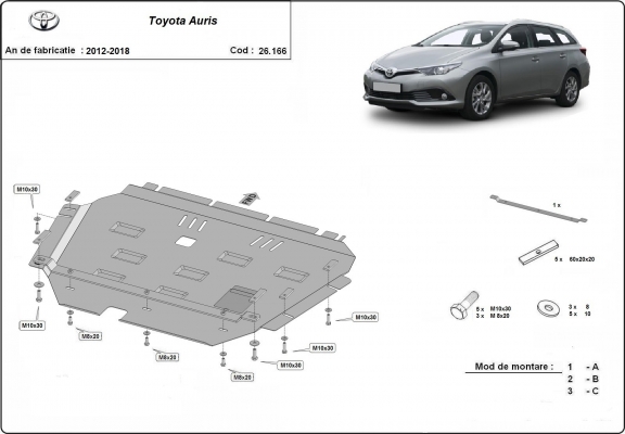 Protection sous moteur et de la boîte de vitesse Toyota Auris