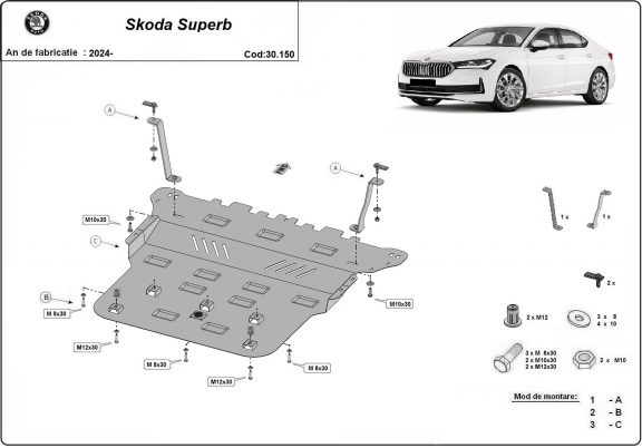 Protection sous moteur et de la boîte de vitesse Skoda Superb 4