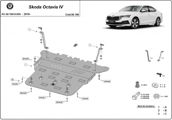 Protection sous moteur et de la boîte de vitesse Skoda Octavia 4