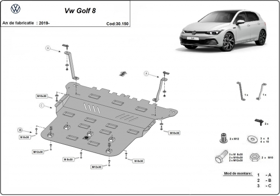 Protection sous moteur et de la boîte de vitesse VW Golf 8