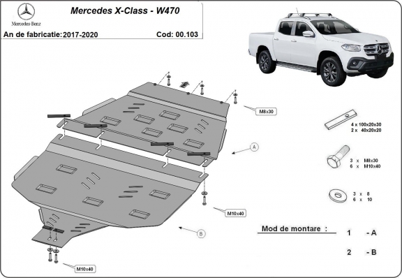 Protection de la boîte de vitesse et protection de la boîte de transfert Mercedes X-Class W470
