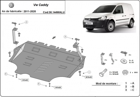 Aluminium protection sous moteur et de la boîte de vitesse VW Caddy - Webasto
