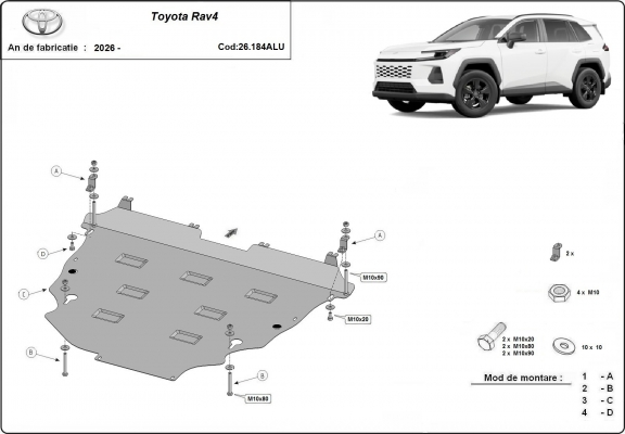 Protection sous moteur et de la boîte de vitesse  Toyota RAV4 - Aluminium  