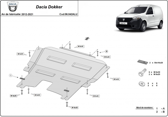 Aluminium protection sous moteur et de la boîte de vitesse Dacia Dokker