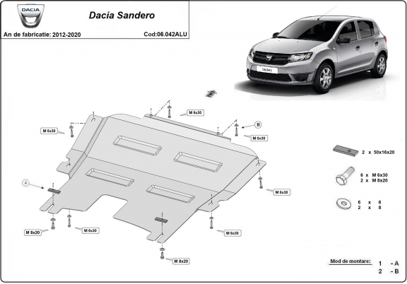 Protection sous moteur et de la boîte de vitesse DACIA  SANDERO 2 - Aluminum