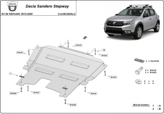 Aluminium protection sous moteur et de la boîte de vitesse Dacia SanderoStepway 