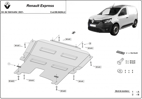  - Aluminum protection sous moteur et de la boîte de vitesse Renault Express