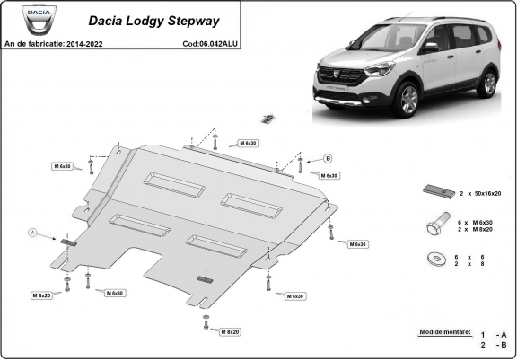 Aluminium protection sous moteur et de la boîte de vitesse Dacia Lodgy Stepway
