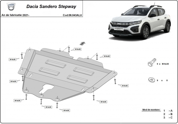 Aluminium protection sous moteur et de la boîte de vitesse Dacia Sandero Stepway